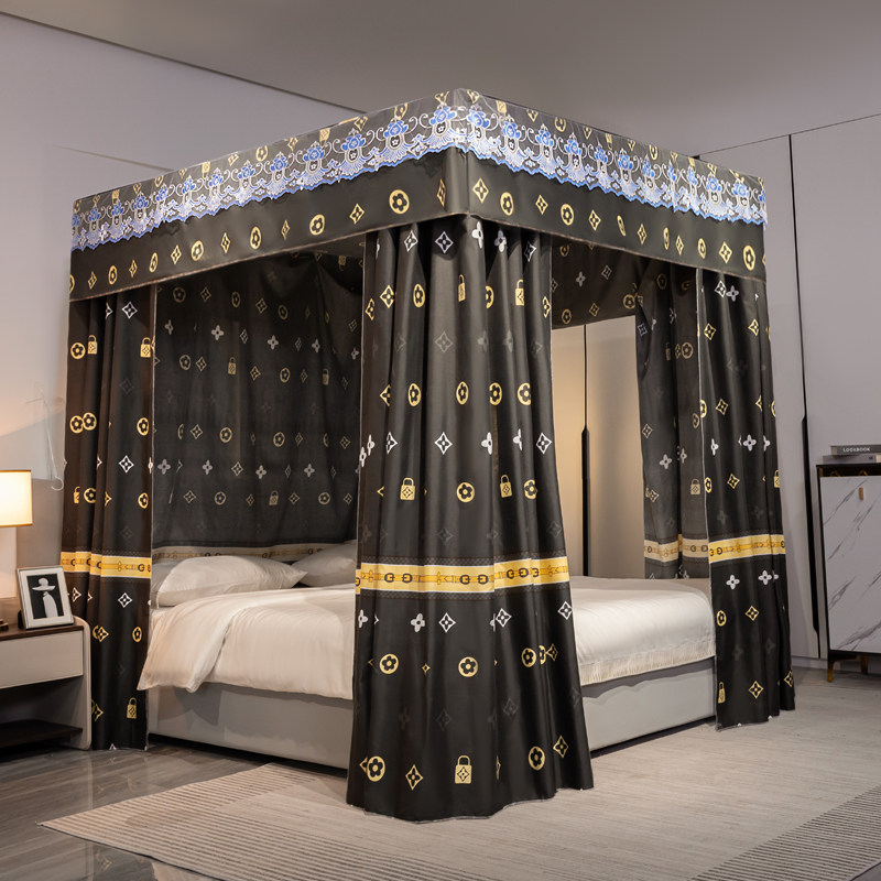 New household blackout bed curtain mosquito net one-piece bedroom opaque floor-to-ceiling dust-proof all-around universal with bracket