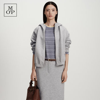 Marc o polo/mop2026 spring new high-end gray hooded sweatshirt zipper cardigan top women