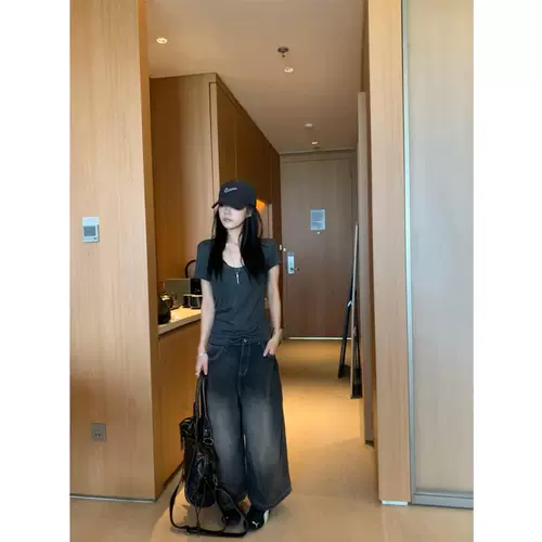 Сексуальная хлопковая короткая приталенная футболка с коротким рукавом, в американском стиле