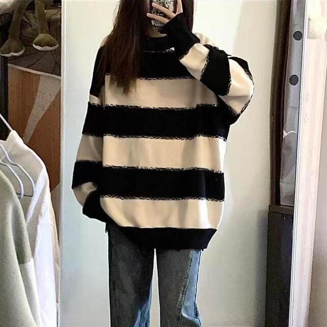 Oversize thin hooded striped women's