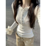 Сексуальный хлопковый осенний короткий базовый приятный телу лонгслив, облегающий крой