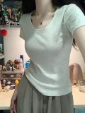 Сексуальная хлопковая короткая приталенная футболка, высокая талия