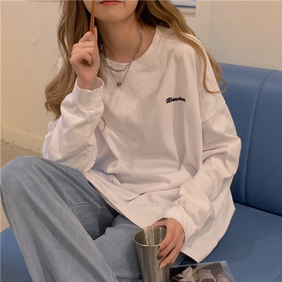 Ins super hot T-shirt women's spring, autumn and winter with long-sleeved bottoming shirt Korean version of the tide students wear loose and thin clothes