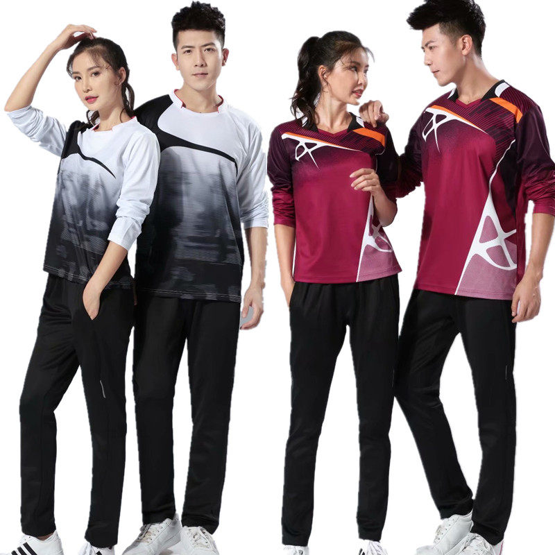 New long sleeve volleyball clothes autumn winter badminton suit Qiuwinter men and women speed dry sports wear long pants play dress