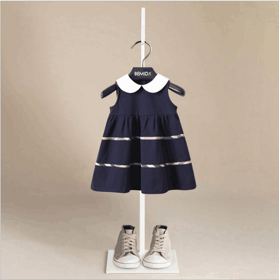 Children's clothing girls dress summer pure cotton doll collar cute baby princess vest skirt British style performance costume