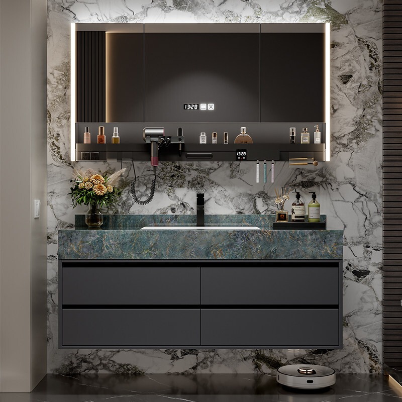 2026 New Bathroom Cabinet Combination with Seamless Integrated Ceramic Rock Slab Basin, Designer-Recommended Washbasin for the Bathroom