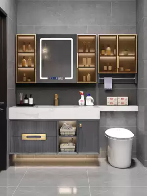 Oak rock board one-piece bathroom cabinet combination can extend the sink wash basin Cabinet makeup room wash smart mirror cabinet