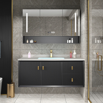 Oak rock board one bathroom cabinet combination solid wood bathroom bathroom wash face wash hand wash basin smart mirror cabinet