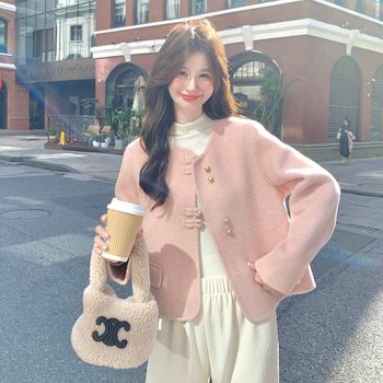 Women's clothing/women's fine woolen jacket d906 loose thick style 2025 winter long sleeve round neck short style pure Women's clothing/women's fine woolen jacket d906 loose thick style 2025 winter long sleeve round neck short style pure