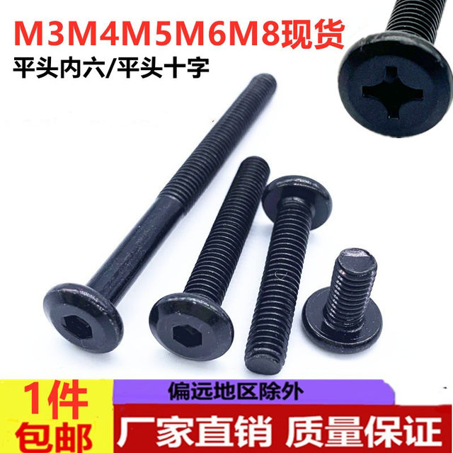 Black flat head Phillips screw