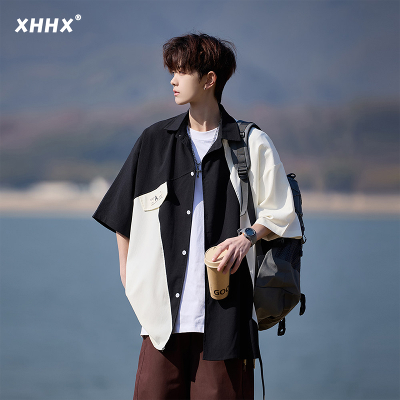 Designed Patchwork Ice Silk Shirt for Men, Short-Sleeved 2026 New Summer Half-Sleeve High-End Casual Shirt Jacket Designed Patchwork Ice Silk Shirt for Men, Short-Sleeved 2026 New Summer Half-Sleeve High-End Casual Shirt Jacket