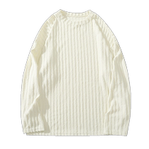 Textured raw edge striped long-sleeved T-shirt mens autumn and winter plus velvet trendy brand youth casual round neck bottoming shirt