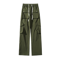 Black overalls mens spring and autumn large size loose straight trousers trendy American high street functional casual pants