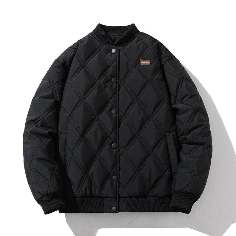 Winter Diamond-Patterned Warm Cotton Jacket for Men and Women, Baseball Cotton Coat, American-Style Thick Versatile Bomber Jacket