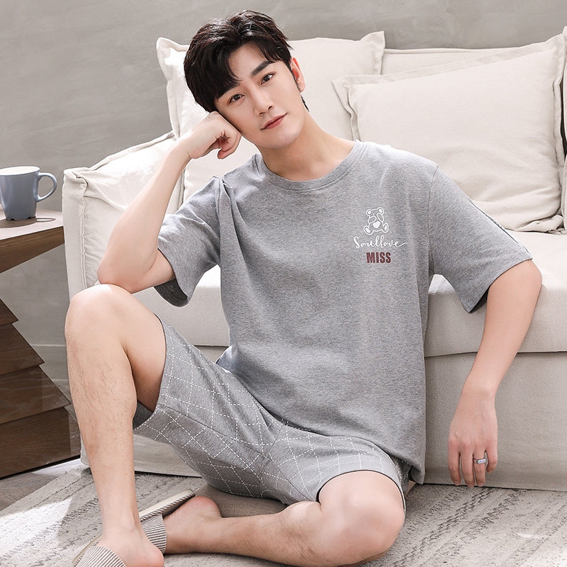 Woodpecker New Pajamas Men's Summer Pure Cotton Short-Sleeved Shorts Casual Men's Youth Home Wear Set