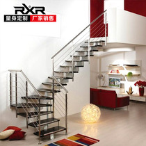 RXR assembled steel wood straight beam duplex domestic indoor loft the whole modern DIY glass staircase customised