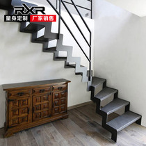 RXR indoor duplex DIY double beam custom-made steel wood overall solid wood stepping guardrail handrail Attic new staircase