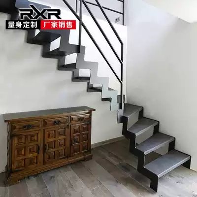 RXR indoor duplex diy double beam custom steel wood whole solid wood step guardrail armrest attic new staircase