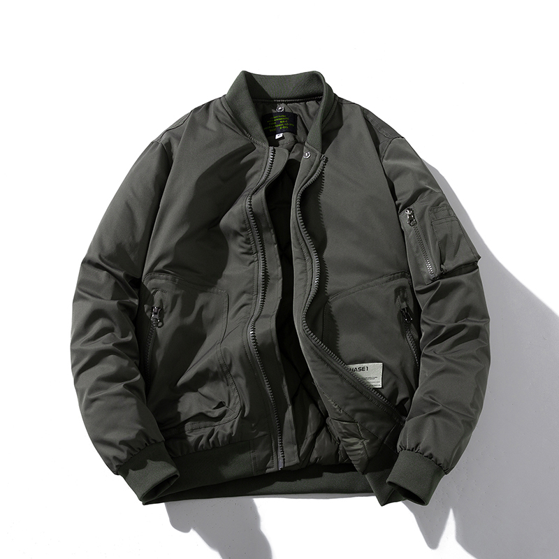 American Retro Ma1 Bomber Jacket, Cotton Jacket, Thickeneded Cotton Jacket for Men and Women, Baseball Uniform, Military Green Work Jacket