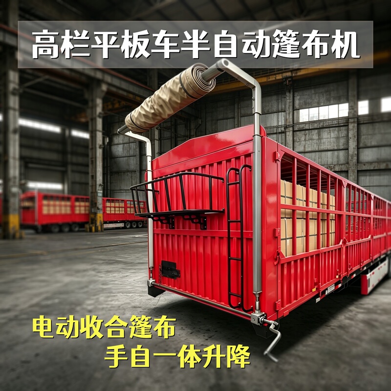 High-Barrier Truck Semi-Automatic Tarpaulin Machine with Full Set of Accessories, Built-In Roller Motor, Remote Control Opening and Closing, Modified Electric Tarpaulin Roller Machine