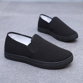 Canvas shoes for women, non-slip, comfortable, lightweight, breathable, soft sole, versatile, low-top, new black factory men's and women's cloth work shoes