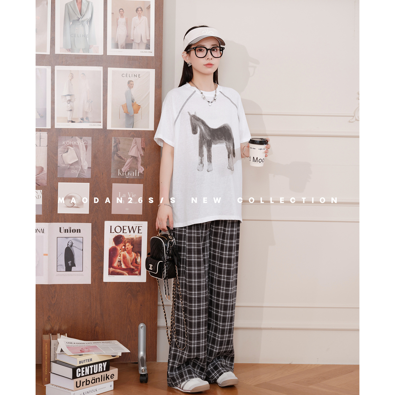 Cat Single [Modern Pony] [Cotton] Maternity Wear Spring and Summer New Loose Fashion Top and Pants Two-Piece Set