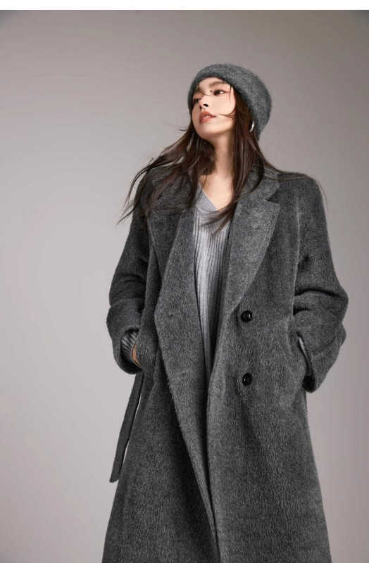 Autumn and Winter Clothing, High-End Gray Elegant Thick Woolen Coat, Mid-Length Imported Suli Alpaca Wool Coat for Women Autumn and Winter Clothing, High-End Gray Elegant Thick Woolen Coat, Mid-Length Imported Suli Alpaca Wool Coat for Women