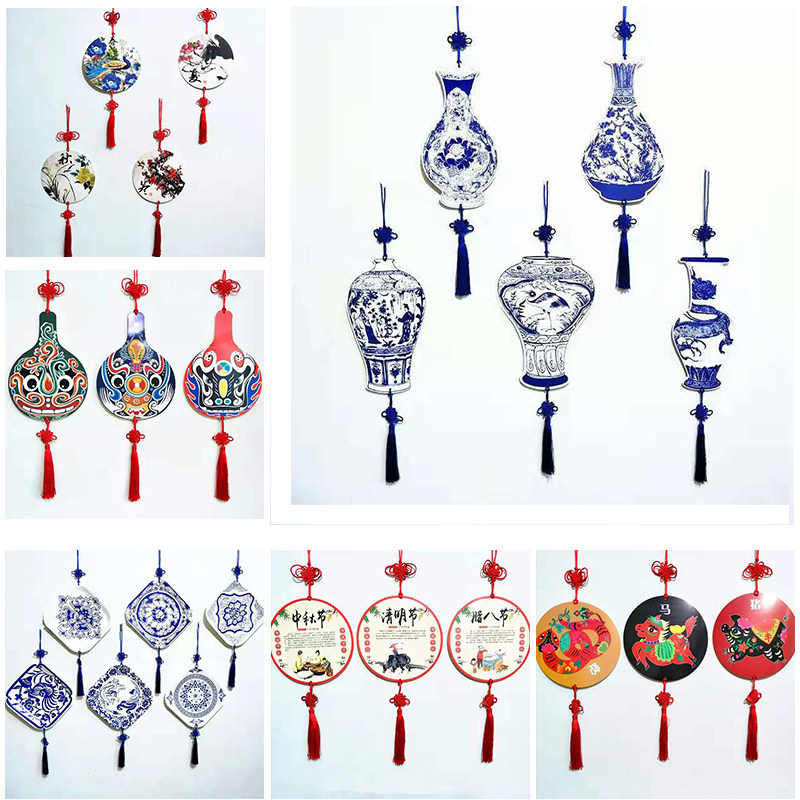 Kindergarten primary school classroom decoration blue and white porcelain paper plate National style retro air charm Chinese romantic Su hanging decoration