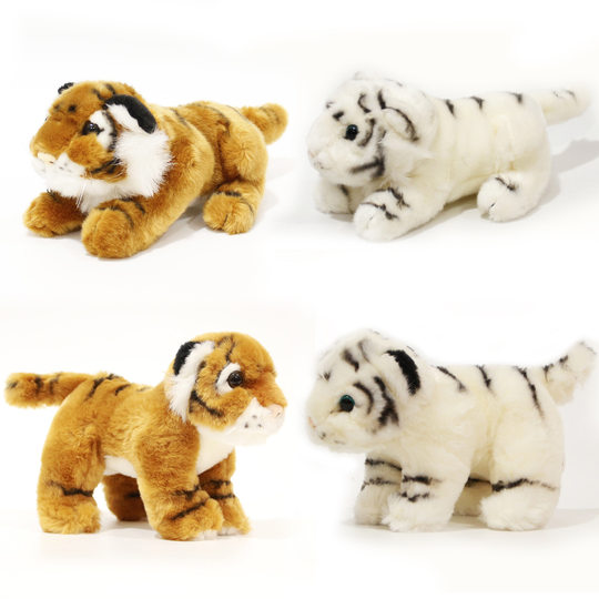 广州长隆纪念品仿真小老虎毛绒玩具趴姿可爱站虎公仔黄白老虎玩偶