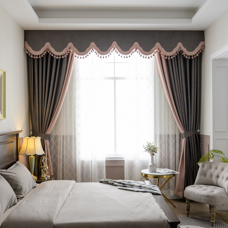 Huizhou Huiyang door-to-door custom simple modern curtain high-end atmospheric gray stitching American bedroom blackout cloth