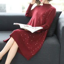 Extra-virgin dress Fat mm Winter fit knitted one-piece dress 200 catty plus fattening up easy autumn and winter hit bottom sweater dress