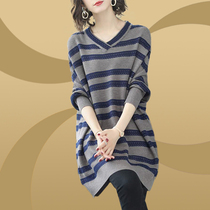 Extra large size womens clothing fat mm autumn sweater 200 pounds loose fat plus fat plus belly cover autumn and winter base sweater sweater skirt