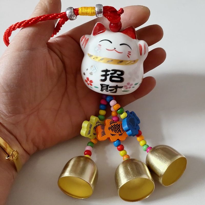 Day Style Ceramic Tricks Cat White Jade Lotus Wind Bell Pendant Handmade Door Bell shop doorbell Reminding Little Bell