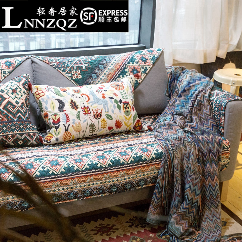 LNNZQZ sofa cushion four seasons universal cotton fabric sofa cover cloth high-grade Nordic simple summer non-slip customization