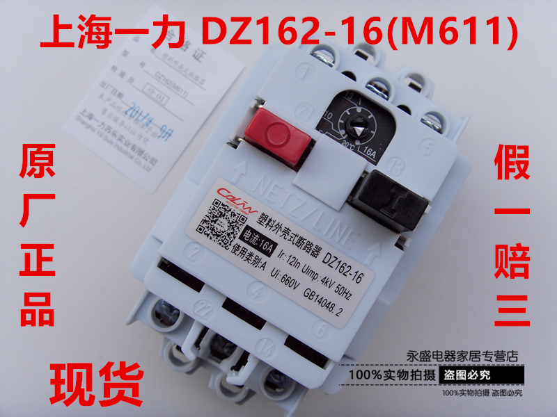 Shanghai Yili plastic shell circuit breaker DZ162-16(M611)10A 16A motor protection switch
