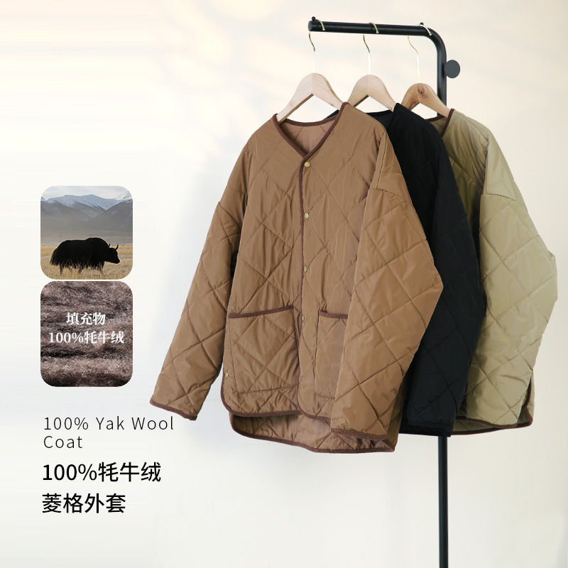 25Th Winter and Spring Collection 100% Yak Wool Quilted Cotton Jacket Is Warmer Than down Jackets, Diamond Pattern, Loose Quilted Design 25Th Winter and Spring Collection 100% Yak Wool Quilted Cotton Jacket Is Warmer Than down Jackets, Diamond Pattern, Loose Quilted Design