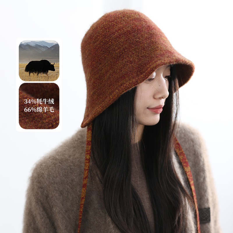 Drinking Bird 25Th Winter Collection Yak Wool Knitted Braid Hat Fisherman Balafak Face-Slimming Gift