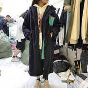 Popo mùa thu và mùa đông ulzzang Hàn Quốc S2 thời trang ve áo dày dây rút eo cừu cashmere áo khoác dài giản dị