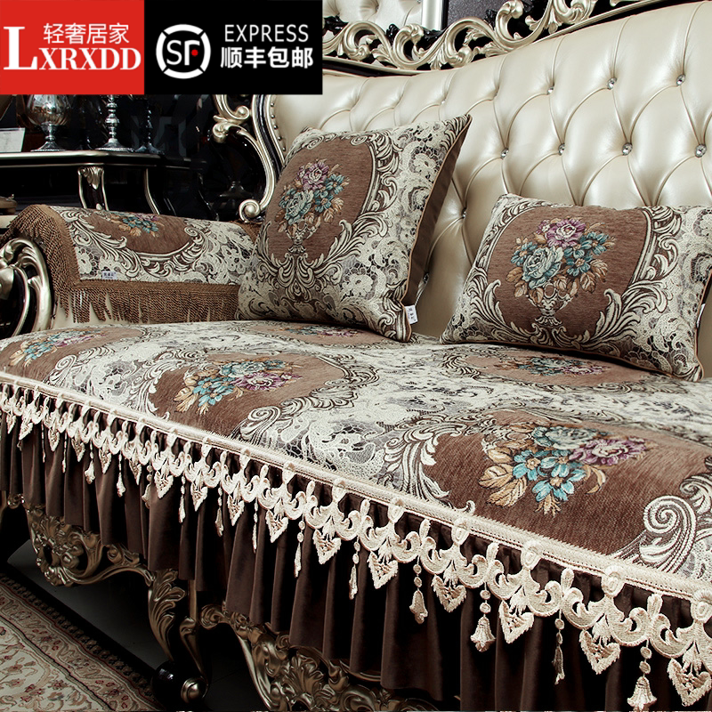 LXRXDD Euro style sofa cushion sofa cover upscale luxury American genuine leather cushion non-slip Guido for all seasons