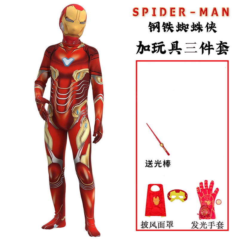 Mẫu quần áo Iron Man trẻ em Iron Man và người lớn Iron Man họa tiết cos suit suit bodysuit một mảnh