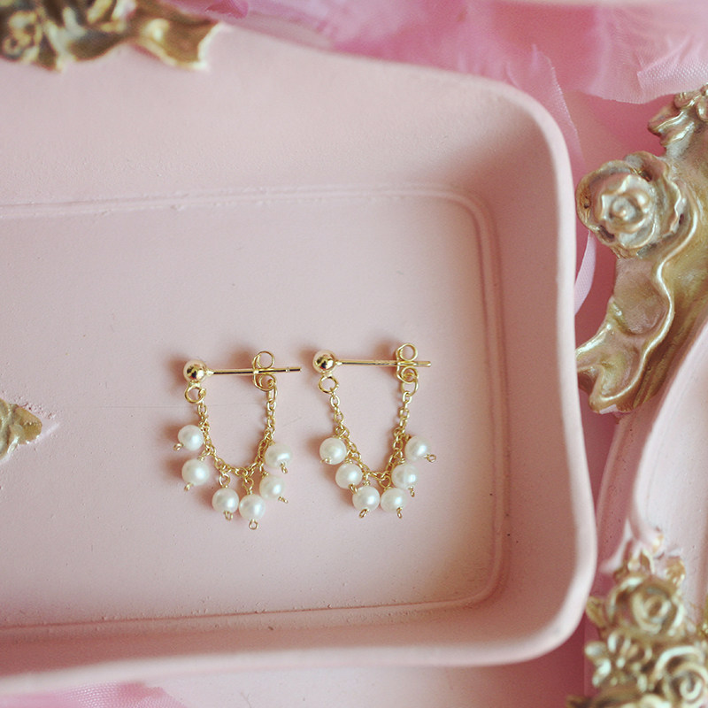 Silver Moto Home Earrings Woman Temperament 100 Lap 925 Pure Silver Plated 14K Gold Ear Needle Natural Fresh Water Pearl Around Ear Light Jewels