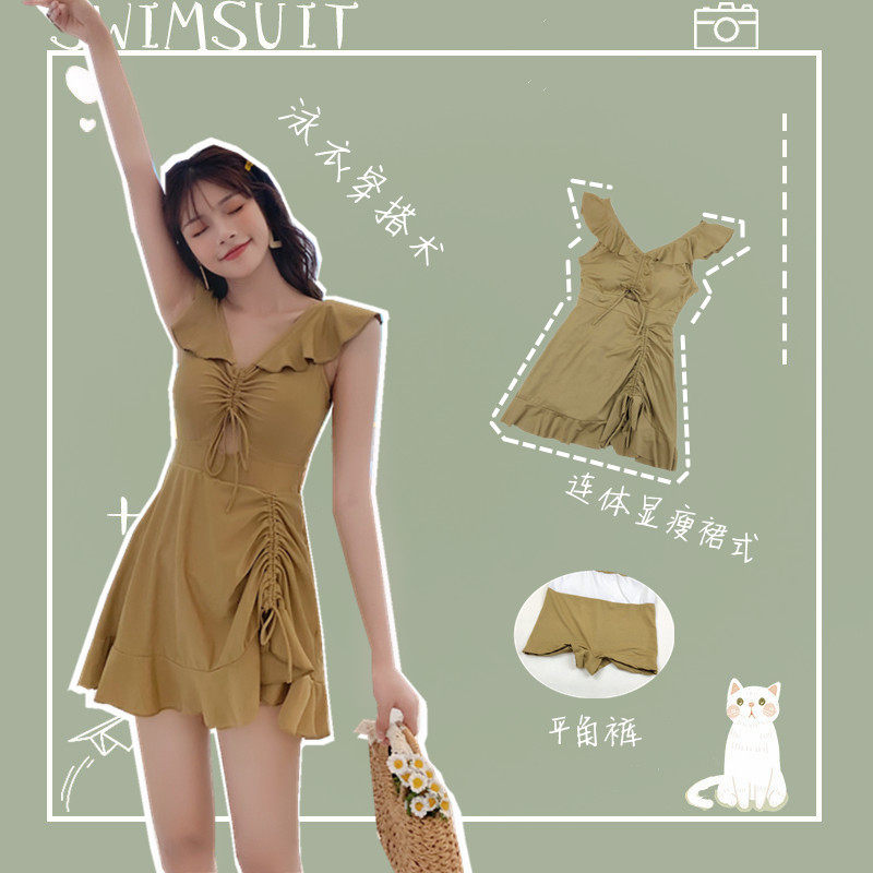 Swimsuit Girl South Korea Ins Wind Sexy Liveable Belly Button Slim Conservative Dress Spa Four-corner Pants Swimsuit Woman