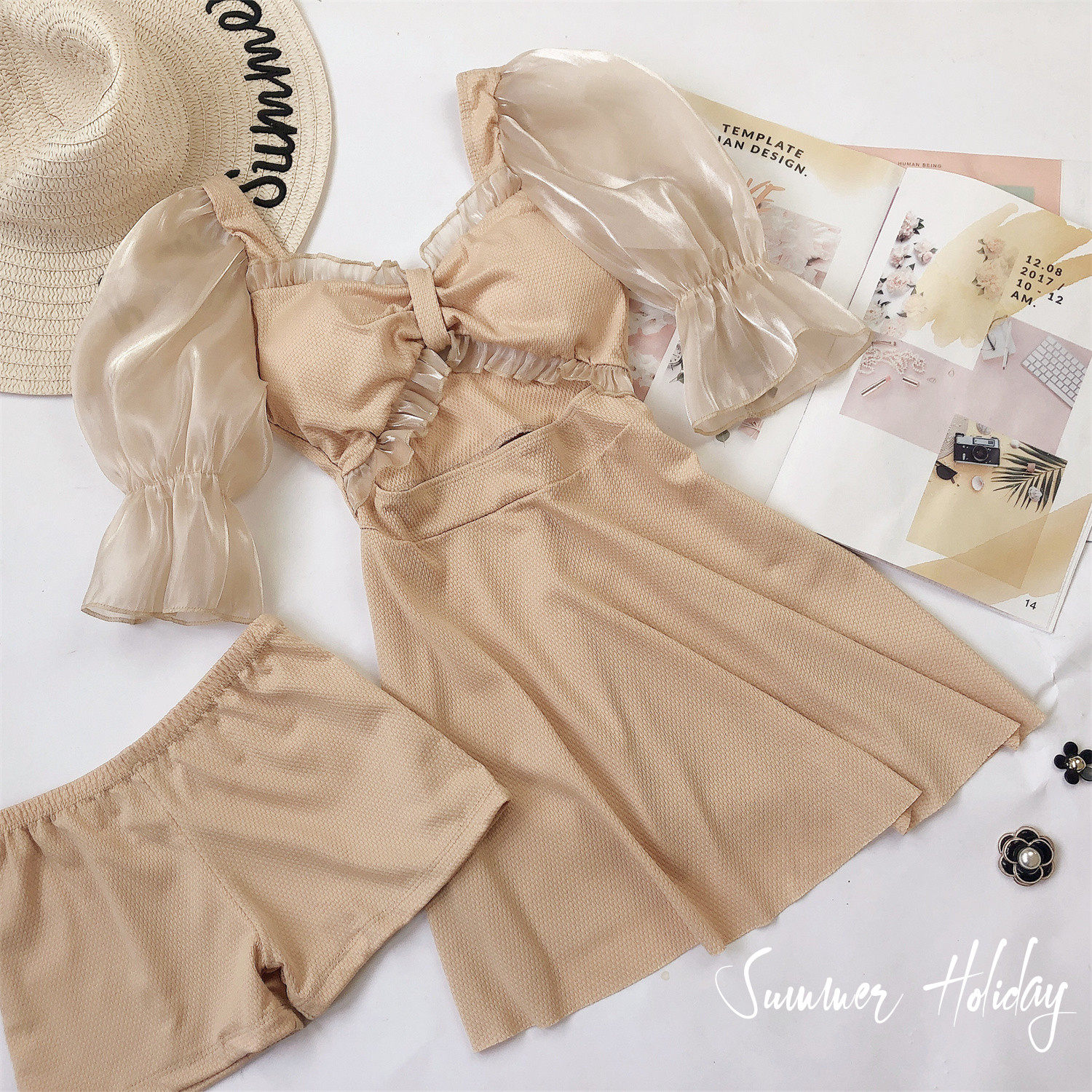 Swimsuit women's pure desire to be sexy two-style four-corner pants 2022 new bubble spa beach swimsuit holiday sexy ins