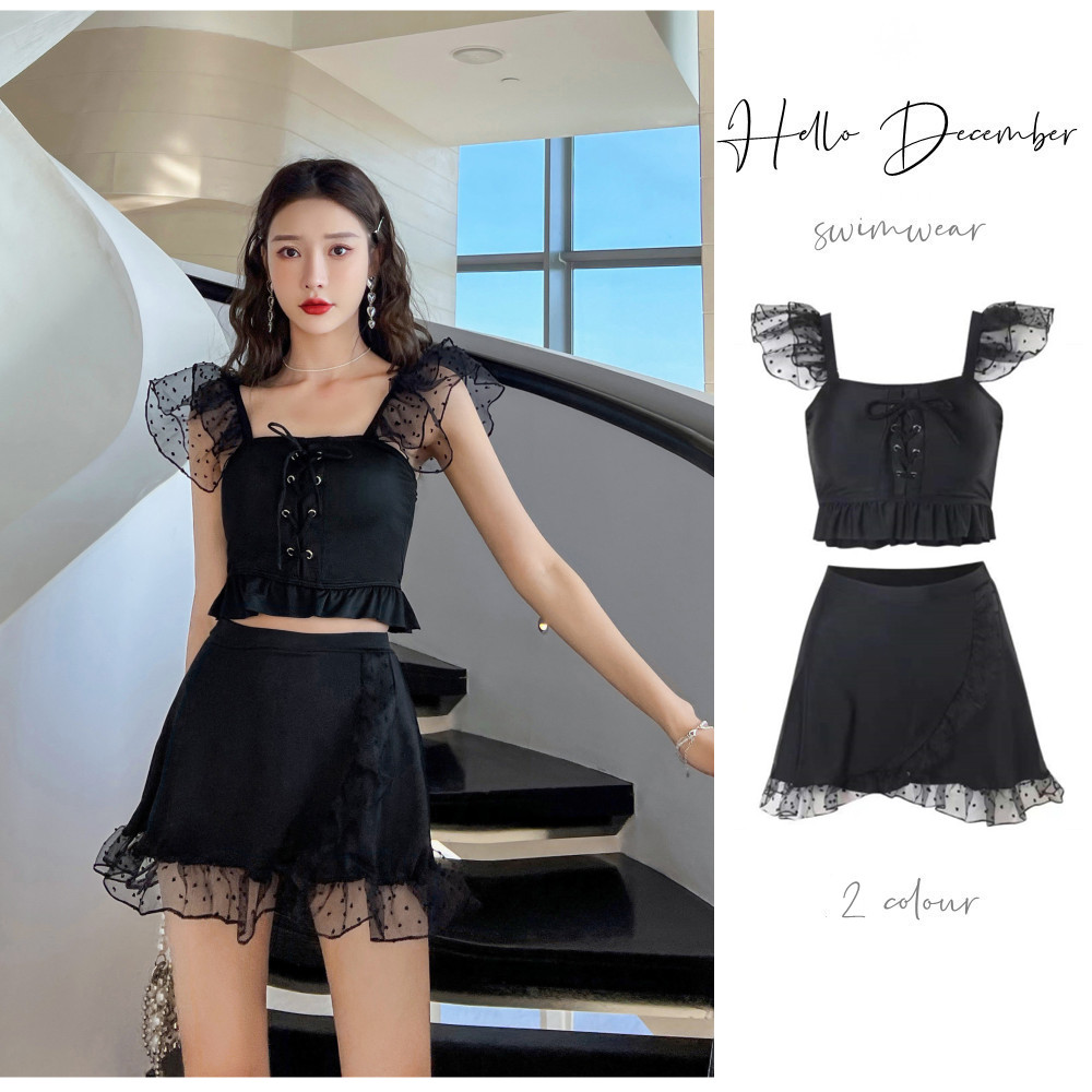 Swimsuit women's hot spring two-piece two-piece set small conservative and thin gathered swimsuit Korean version pure desire wind high waist