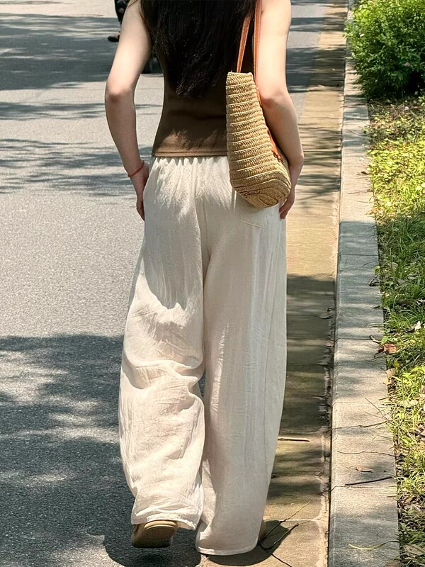 Island Chuanchuan Tencel Linen Wide-Leg Pants, Summer Thin Style, Plus Size, Loose Fit, Slimming, Drapey Ice Silk Scimitar Casual Pants Island Chuanchuan Tencel Linen Wide-Leg Pants, Summer Thin Style, Plus Size, Loose Fit, Slimming, Drapey Ice Silk Scimitar Casual Pants