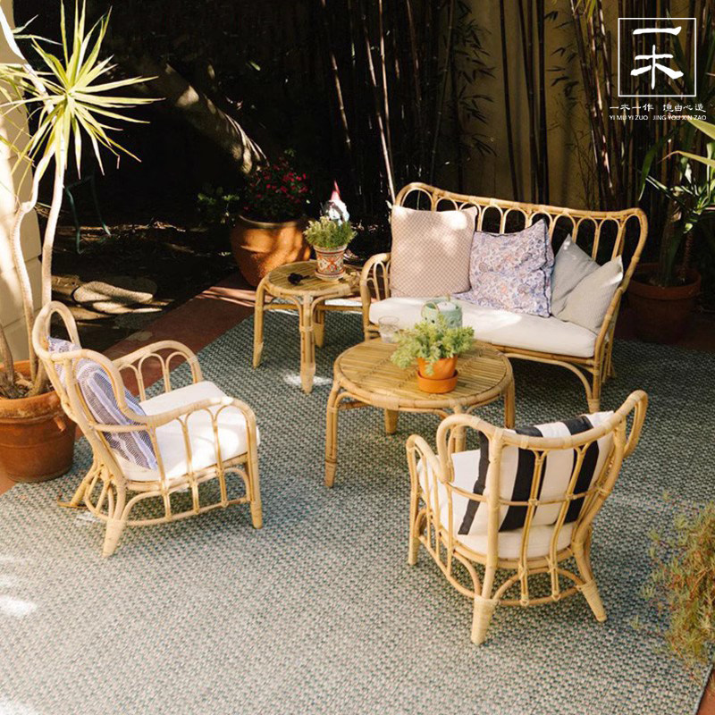 Indonesian outdoor rattan chasha hair chair folk balcony ins rattan chairs furniture single double combined garden patio-Taobao