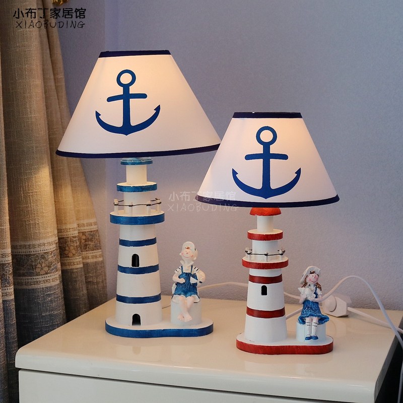 Mediterranean Style Decorative Table Lamp Wooden Lighthouse Children's Guest Hall Bedroom Creative dimmable bed lamp ornaments