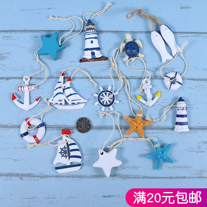 Mediterranean DIY Decorative Small Pendant Creative Mini Wall Decoration Fishing Net Accessories Fish Swim Ring Boat Anchor Nursery School Pendant