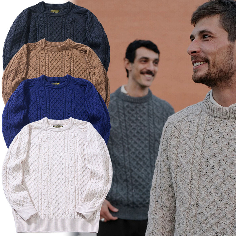Okonkwo Mcqueen Style Pullover Coarse Wool Sweater British Retro Twist-Knit Fisherman's Knitwear