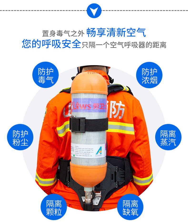 劳卫士 RHZKF6.8/30正压式空气呼吸器6.8L碳纤维瓶轻型结构含面罩